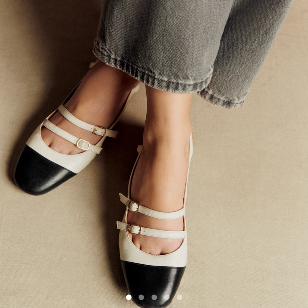 Sezane Two-Tone Black and Cream Mary Jane Flats